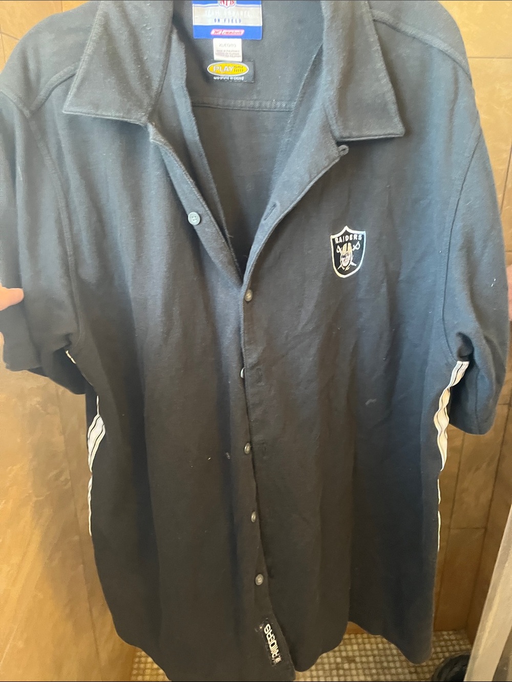 Reebok Black Oakland Raiders Button-Up Polo Shirt